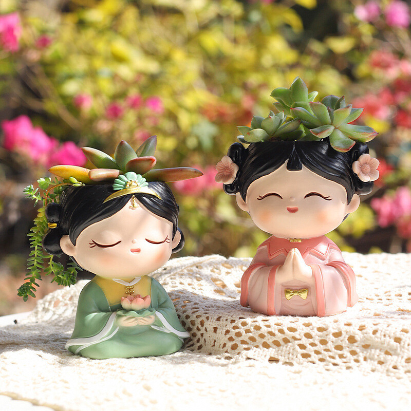 Hanfu mergaitės gėlių vazonas sukulentams Kaktusas Mini bonsai sodintuvas, kūrybingi sodo vazonai dekoratyvinės figūrėlės namų darbalaukio dekoras