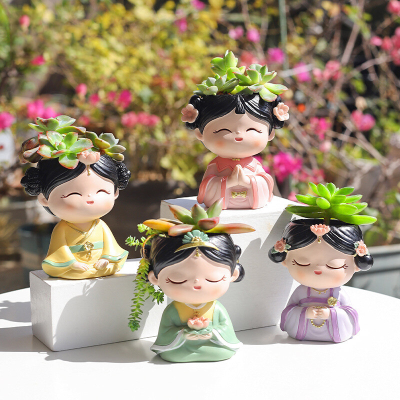Hanfu mergaitės gėlių vazonas sukulentams Kaktusas Mini bonsai sodintuvas, kūrybingi sodo vazonai dekoratyvinės figūrėlės namų darbalaukio dekoras