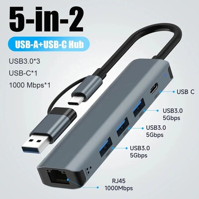 USB C HUB USB C USB A C tipa daudzportu adapteris USB 3.0 datu pārsūtīšanas Gigabit Ethernet RJ45 dokstacija operētājsistēmai Mac Book Pro