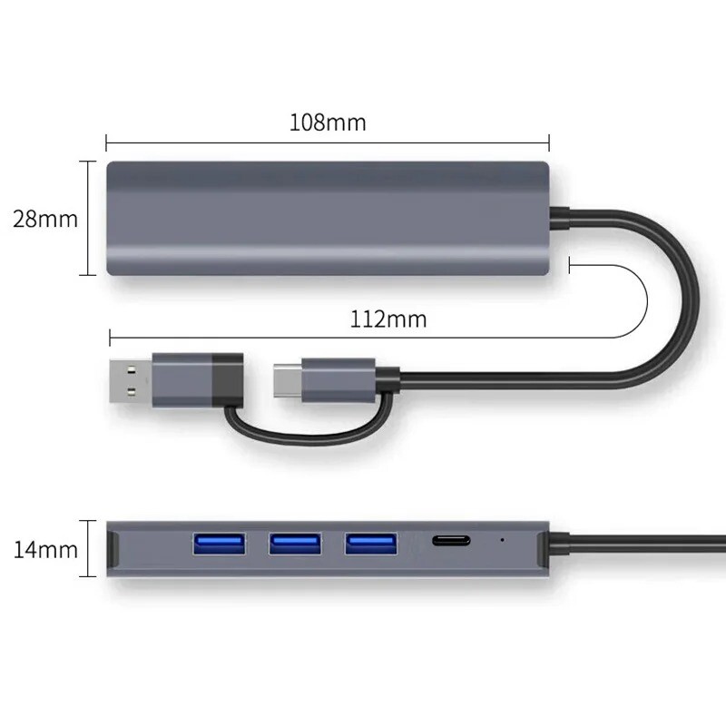 USB C HUB USB C USB A C tipa daudzportu adapteris USB 3.0 datu pārsūtīšanas Gigabit Ethernet RJ45 dokstacija operētājsistēmai Mac Book Pro