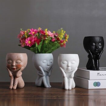 Face Head Flower Planter Succulent Plant Γλάστρα Γλάστρα Φιγούρα Διακόσμηση κήπου Στολίδι επιτραπέζιου σπιτιού