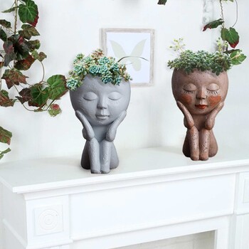 Face Head Flower Planter Succulent Plant Γλάστρα Γλάστρα Φιγούρα Διακόσμηση κήπου Στολίδι επιτραπέζιου σπιτιού