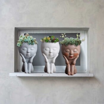 Face Head Flower Planter Succulent Plant Γλάστρα Γλάστρα Φιγούρα Διακόσμηση κήπου Στολίδι επιτραπέζιου σπιτιού