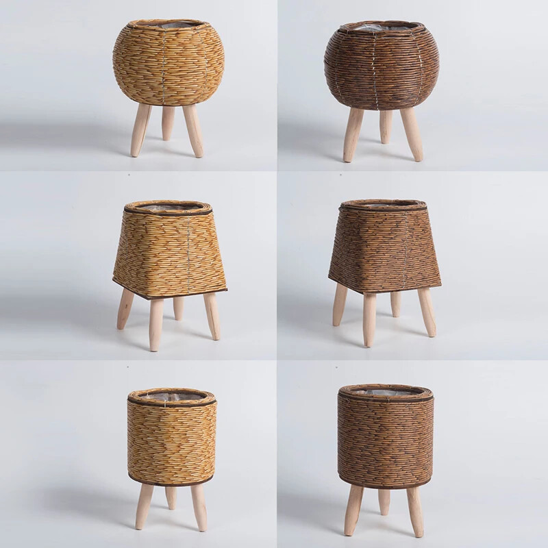 Coș de jardinier țesut manual, ghiveci de flori din ratan, coș țesut cu picioare detașabile, suport pentru plante, coș pentru grădină, decorațiuni pentru casă