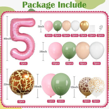 Διακόσμηση για πάρτι γενεθλίων 1st Jungle Safari, Pink Sage Green 1st Jungle Hunting Balloon Garland Arch Kit with Numbers 1 Αλουμινόχαρτο μπαλόνι, Μπαλόνι Animal Print, Κατάλληλο για προμήθειες πάρτι με θέμα πρώτου κυνηγιού