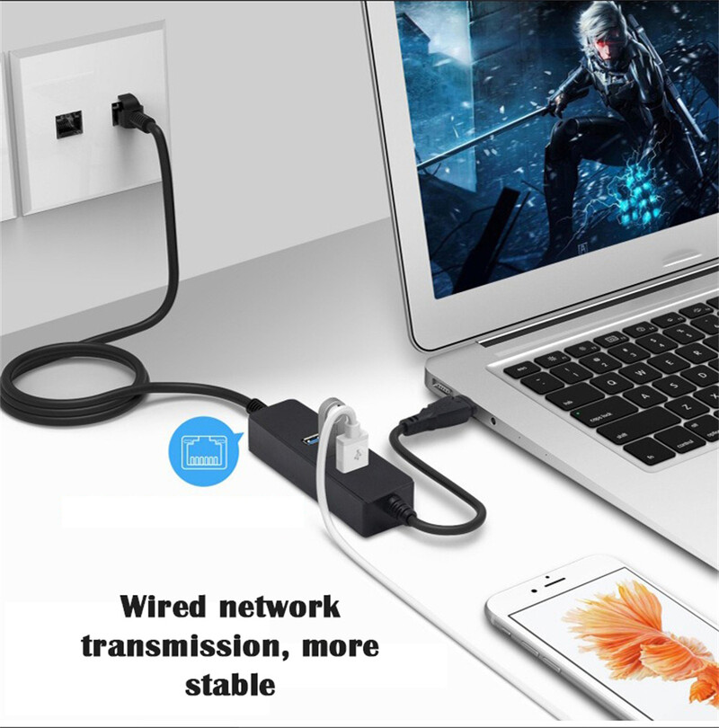 HUB USB Placă de rețea Ethernet 3 porturi USB 3.0 de mare viteză la RJ45 Hub 10/100mbs Adaptor Ethernet Hub USB Lan pentru Macbook