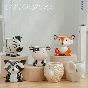 Cartoon Fox Zebra Sheep Cow Mini Pot παχύφυτα Φυτά Bonsai Γλάστρες Κεραμικές γλάστρες ζώων Vintage Βάζο Διακόσμηση κήπου σπιτιού