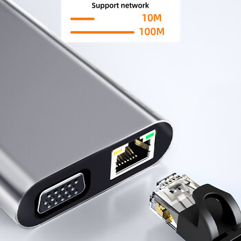 Βάση σύνδεσης 11 σε 1 Type-C USB 3.0 HUB USB C Splitter Τύπος C σε 4K HDMI VGA PD RJ45 100M Προσαρμογέας δικτύου για φορητό υπολογιστή Macbook