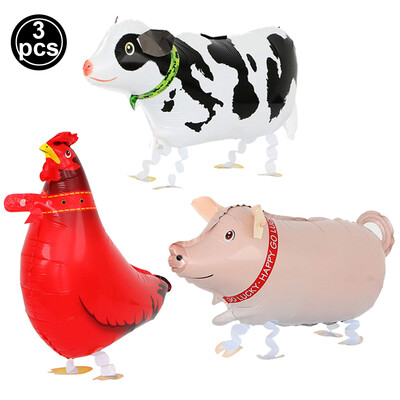 3 vnt./Paketas vaikščiojantys gyvūnai balionai ūkinis gyvūnas karvė raudonas gaidys kiaulė balionas ūkio gimtadienio vakarėlio tvarto kepsnių vakarėlio dekoracijos