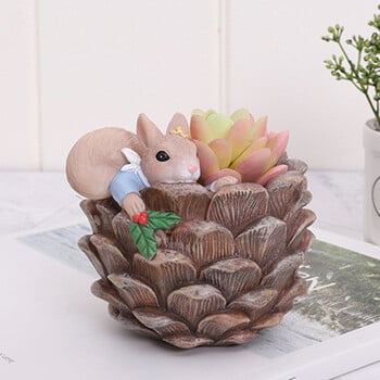 Cute Squirrel Succulent Plants Pot Creative Resin Plants Pots Mini Animal Planter