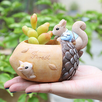 Cute Squirrel Succulent Plants Pot Creative Resin Plants Pots Mini Animal Planter