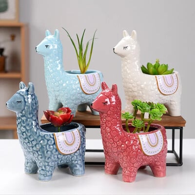 Desen animat drăguț alpaca ghiveci suculent pentru birou plasat în ghiveci container decorare cadou balcon plantă ceramică creativ