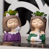 Kislány zamatos virágcserép Aranyos portré bonsai ültető edények Gyanta váza Otthon Asztali virágcserep dekor Díszek