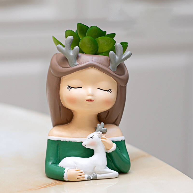 Kislány zamatos virágcserép Aranyos portré bonsai ültető edények Gyanta váza Otthon Asztali virágcserep dekor Díszek