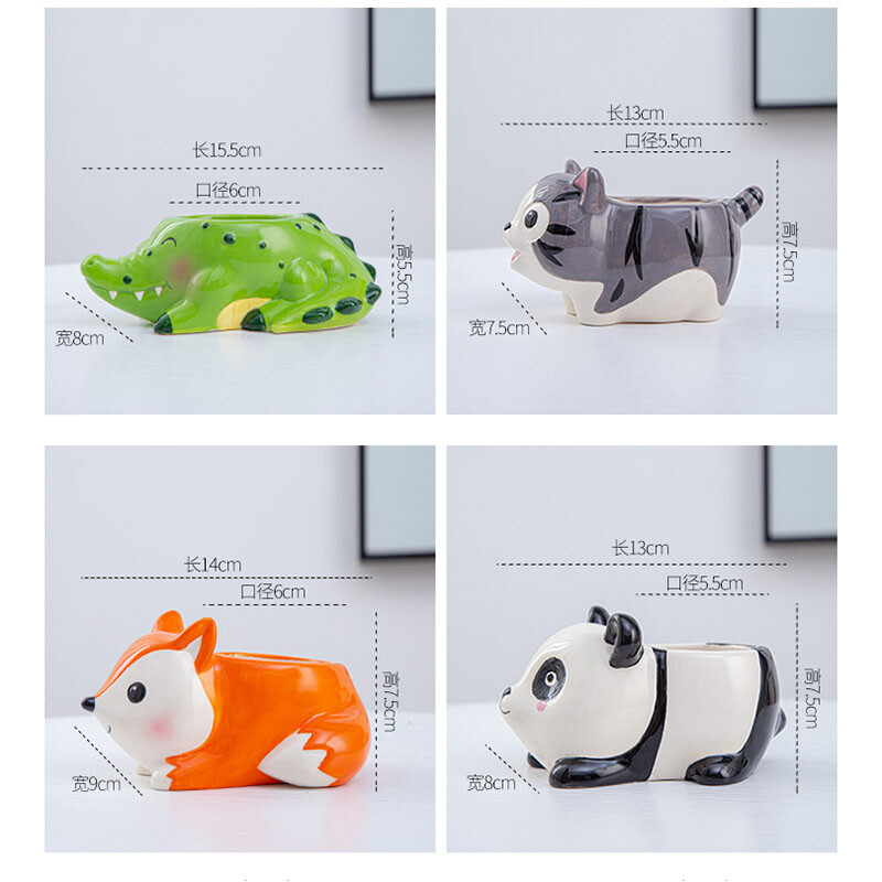 Kreatívna keramická váza s kreslenými postavičkami, roztomilé zvieratá, panda, kaktusy, rastlina v kvetináči, domáce záhradnícke ozdoby, keramická váza, darček, bytová dekorácia
