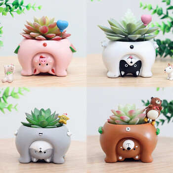 Ανάποδα Cartoon Animal Planter, Μίνι Διακοσμητική γλάστρα για παχύφυτα Φυτά κάκτων, Διακόσμηση επιτραπέζιου κήπου σπιτιού