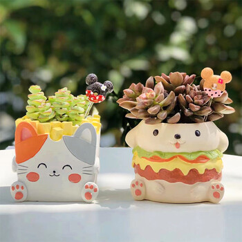 Σειρά Burger and Fries Animals Planters Διακοσμητικές γλάστρες για παχύφυτα Φυτά Δοχείο Μολυβοθήκη Διακόσμηση κήπου σπιτιού