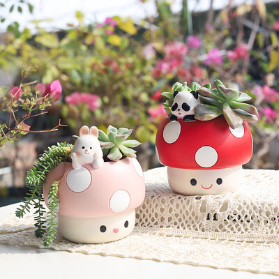 Ghiveci cu plante suculente cu ciuperci creative, ghivece de flori cu animale drăguțe, containere decorative pentru jardiniere pentru birou, pentru birou, pentru acasă