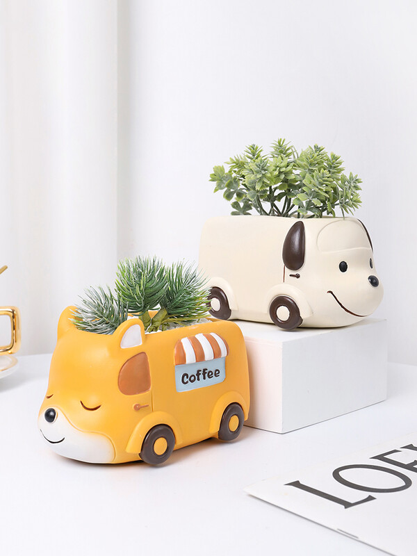 Seria Food Truck - Jardinier din rășină pentru plante suculente, cactus, aer, figurine cu animale drăguțe pentru ghivece de flori pentru cadou pentru decorarea mesei de acasă