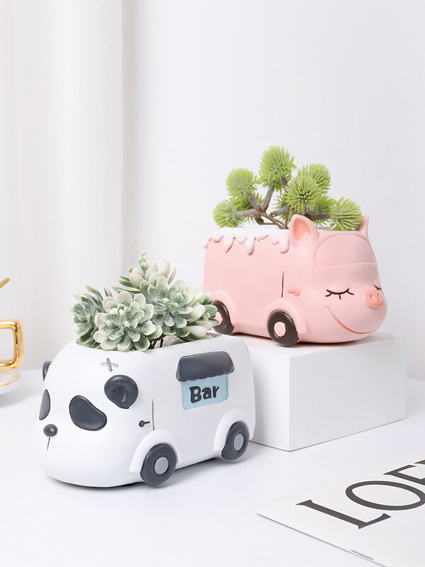 Seria Food Truck - Jardinier din rășină pentru plante suculente, cactus, aer, figurine cu animale drăguțe pentru ghivece de flori pentru cadou pentru decorarea mesei de acasă