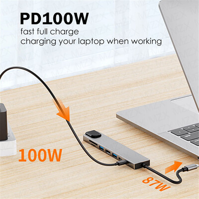 MZX 8 az 1-ben dokkoló állomás 4K HDMI-kompatibilis HDTV 100M RJ45 SD TF kártyaolvasó USB-C USB hub 3 0 Type C 3.0 koncentrátor dokkoló