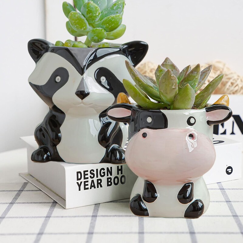 Mielas šiaurietiško stiliaus keraminis gyvūnų gėlių vazonas Animacinis filmas Zebra Avis Karvės galva Mini Vazonas Sukulentai Augalai Bonsai Vazonai Namų dekoravimas