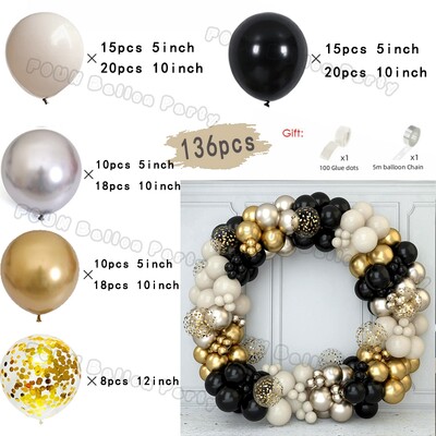 Juodo aukso gimtadienio balionai arkos rinkiniai Sidabriniai smėlio spalvos auksiniai konfeti balionai Gimtadienio vestuvių dekoravimas Krikšto baigimo dekoras