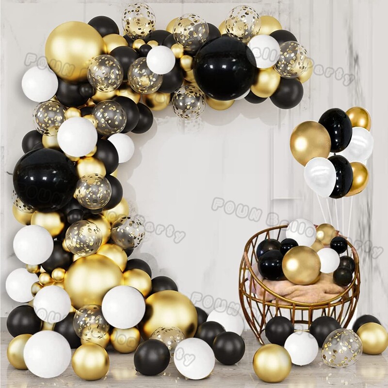 Juodo aukso gimtadienio balionai arkos rinkiniai Sidabriniai smėlio spalvos auksiniai konfeti balionai Gimtadienio vestuvių dekoravimas Krikšto baigimo dekoras