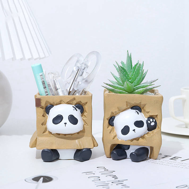 Kreslený panda tvarovaný malý kvetináč, záhradný dekoratívny kvetináč na sukulenty, živicový kontajner, dekorácie na stôl