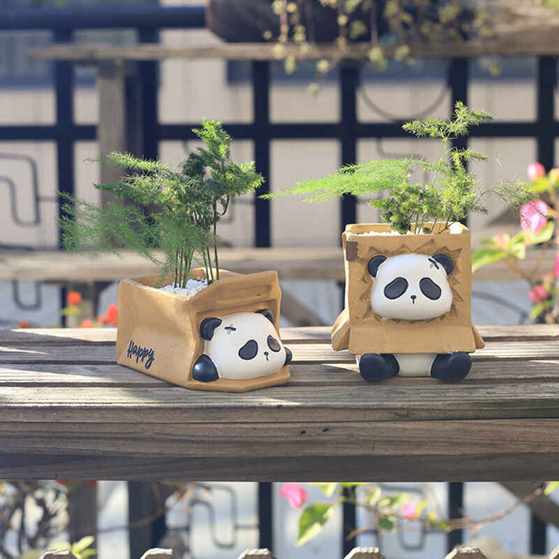 Kreslený panda tvarovaný malý kvetináč, záhradný dekoratívny kvetináč na sukulenty, živicový kontajner, dekorácie na stôl
