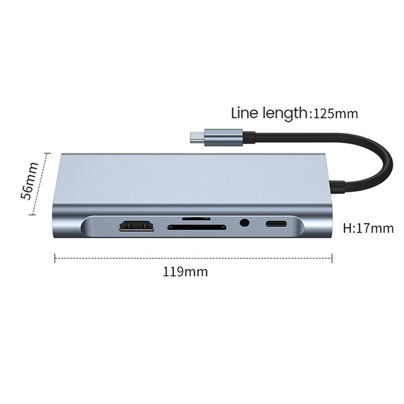 Dokovacia stanica USB Hub 12 v 1 4K 30Hz: kompatibilná s USB 2.0, USB 3.0, RJ45, PD, SD/TF