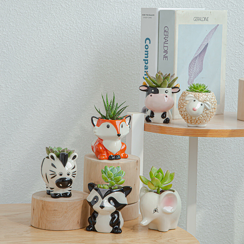 Nordic keramický kvetináč so zvieratami, kreslená zebra, ovca, krava, hlava, mini kvetináč, sukulenty, rastliny, bonsaje, kvetináče, bytová dekorácia