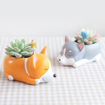 Γελοιογραφία Animal Succulent Plant Pot Cute Corgi Labrador Dog Resin Flowerpot Garden Planting Pot Garden Planter Διακοσμητικά επιφάνειας εργασίας