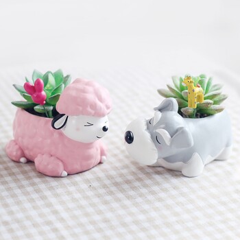 Γελοιογραφία Animal Succulent Plant Pot Cute Corgi Labrador Dog Resin Flowerpot Garden Planting Pot Garden Planter Διακοσμητικά επιφάνειας εργασίας