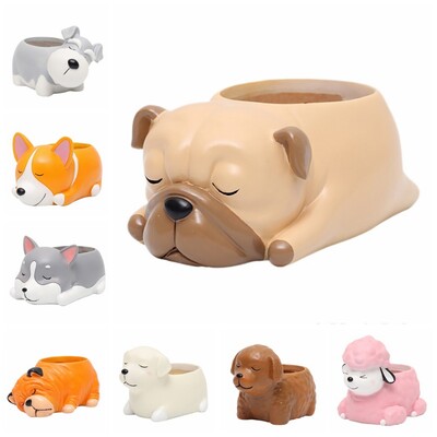 Γελοιογραφία Animal Succulent Plant Pot Cute Corgi Labrador Dog Resin Flowerpot Garden Planting Pot Garden Planter Διακοσμητικά επιφάνειας εργασίας