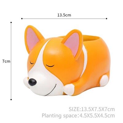 Γελοιογραφία Animal Succulent Plant Pot Cute Corgi Labrador Dog Resin Flowerpot Garden Planting Pot Garden Planter Διακοσμητικά επιφάνειας εργασίας