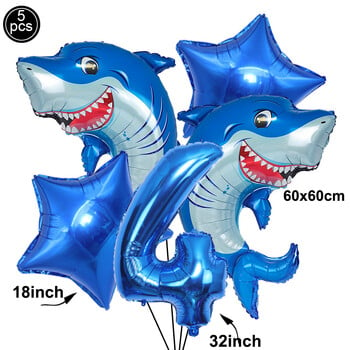 5 τμχ Cartoon Blue Shark Number Digital Balloons Set Boys Ocean Marine Animals Διακόσμηση γενεθλίων προμήθειες Παιδικές μπομπονιέρες