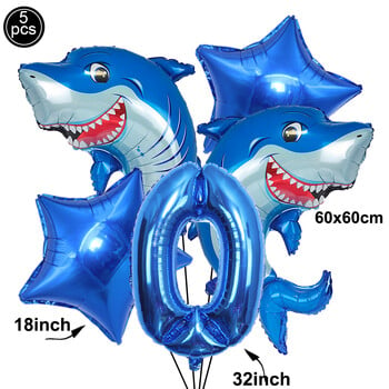 5 τμχ Cartoon Blue Shark Number Digital Balloons Set Boys Ocean Marine Animals Διακόσμηση γενεθλίων προμήθειες Παιδικές μπομπονιέρες