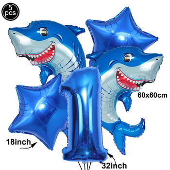 5 τμχ Cartoon Blue Shark Number Digital Balloons Set Boys Ocean Marine Animals Διακόσμηση γενεθλίων προμήθειες Παιδικές μπομπονιέρες