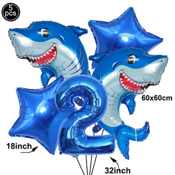 5 τμχ Cartoon Blue Shark Number Digital Balloons Set Boys Ocean Marine Animals Διακόσμηση γενεθλίων προμήθειες Παιδικές μπομπονιέρες