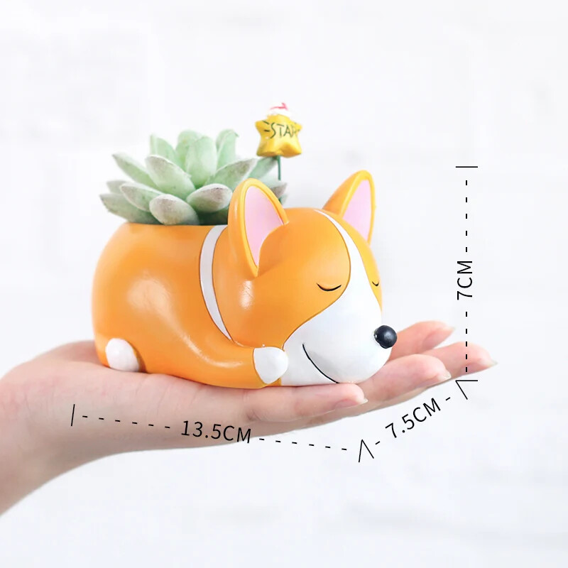 Roztomilý kvetináč pre šteniatka corgi na sukulentné rastliny, kvetináč na parapete pre mini bonsaje, dekorácia na stôl, kancelársky darček pre milovníkov psov.