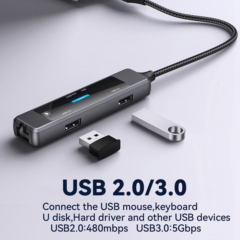 5-v-1 USB C Hub Splitter USB-C na RJ45 Lan Ethernet USB 2.0/3.0 adaptér Čítačka SD/TF kariet pre PC notebook
