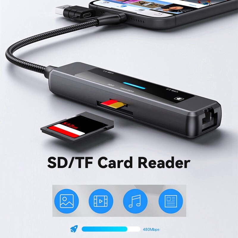5-v-1 USB C Hub Splitter USB-C na RJ45 Lan Ethernet USB 2.0/3.0 adaptér Čítačka SD/TF kariet pre PC notebook