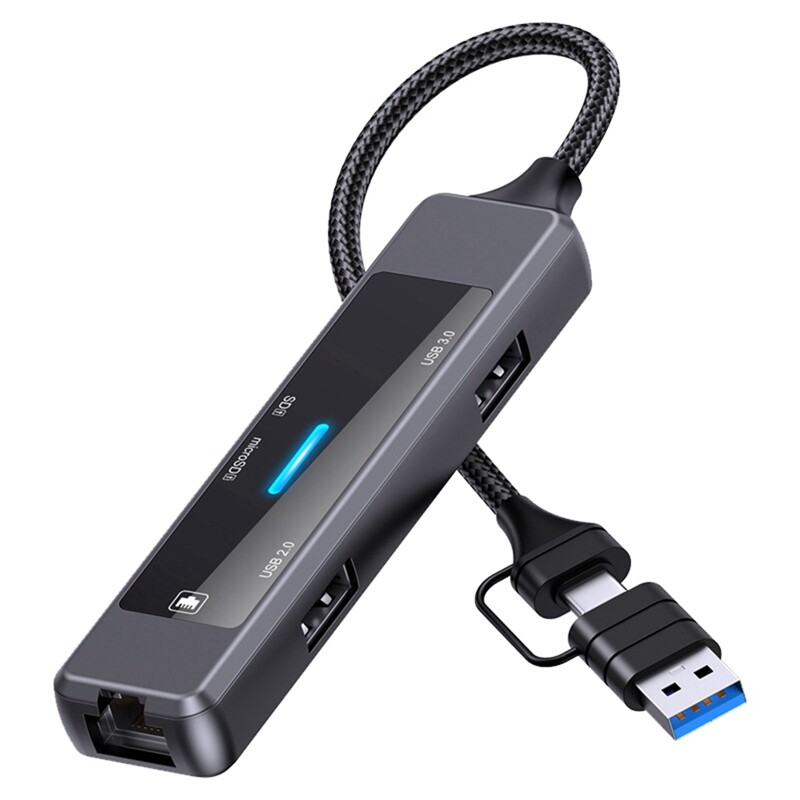 5-v-1 USB C Hub Splitter USB-C na RJ45 Lan Ethernet USB 2.0/3.0 adaptér Čítačka SD/TF kariet pre PC notebook