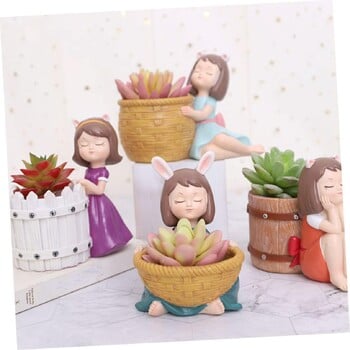 Cute Girl Flowerpot Resin Succulent Planter Mini Plant Pots Μολυβοθήκη Εσωτερικού γραφείου Επιτραπέζια οργάνωση γραφείου Διακόσμηση μπαλκονιού