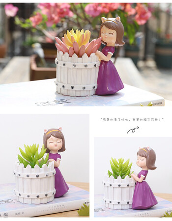 Cute Girl Flowerpot Resin Succulent Planter Mini Plant Pots Μολυβοθήκη Εσωτερικού γραφείου Επιτραπέζια οργάνωση γραφείου Διακόσμηση μπαλκονιού