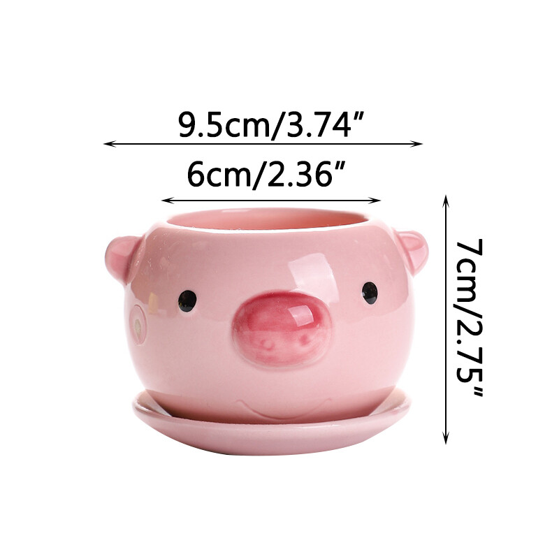 Keramický kvetináč s kreslenými zvieratkami, sukulentná rastlina, jednoduchá zelená rastlina, kreatívny s podnosom, balkón, domáca záhrada