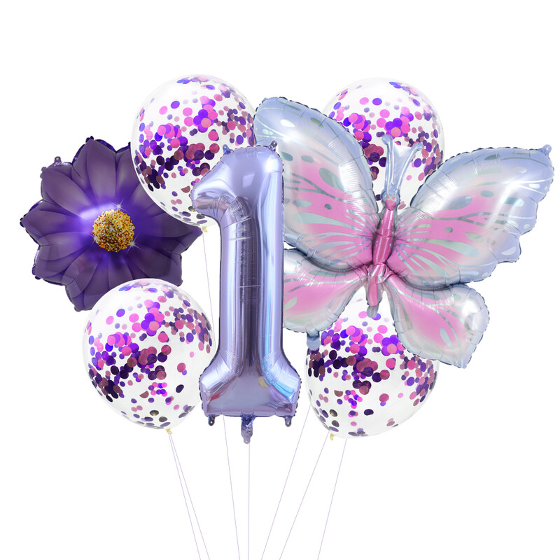9 db pillangós fólia lufi szett szám golyó születésnapi esküvői babaváró parti dekoráció