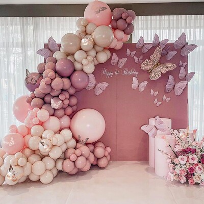 Macaron Butterfly Balons Garland Arch Kit Dzimšanas dienas ballītes dekors Bērnu Mazuļu duša meitenei Lateksa balonu ķēde Kāzu ballīšu piederumi