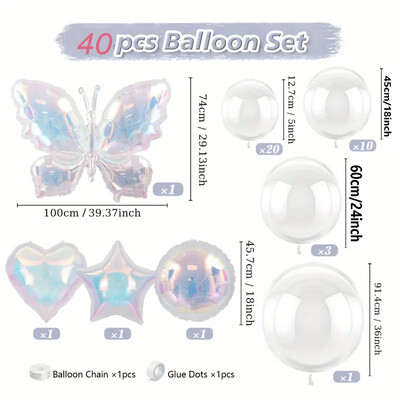 40 dalių permatomas banguotas rutulys spalvingas drugelio meilės kamuoliuko arkos rinkinys spalvingos temos gimtadienio vestuvių balionas